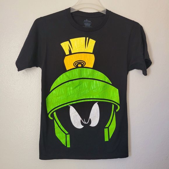 Men's SIX FLAGS "MARVIN THE MARTIAN" SOUVENIR T-shirt SMALL Looney Toons BLACK - Picture 1 of 4